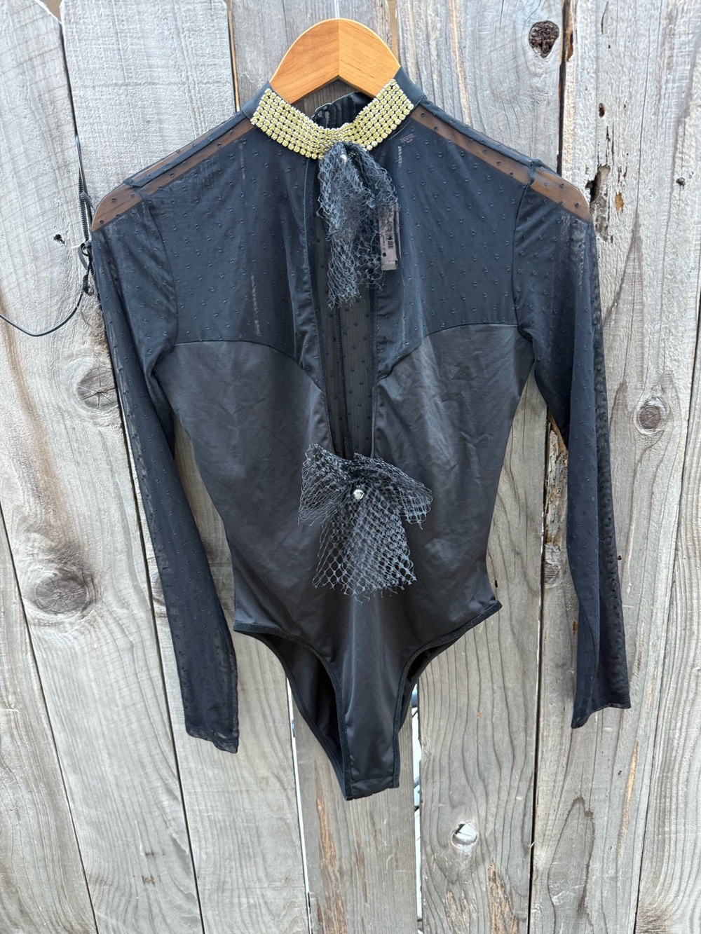 Victoria's Secret Black Sheer Bodysuit with Rhinestone Collar